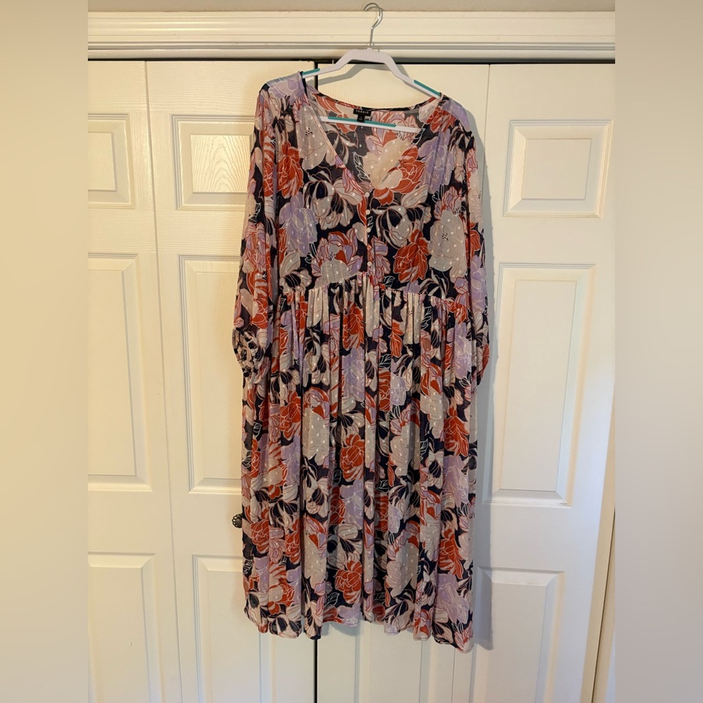 Torrid floral and polka dot long sleeve dress